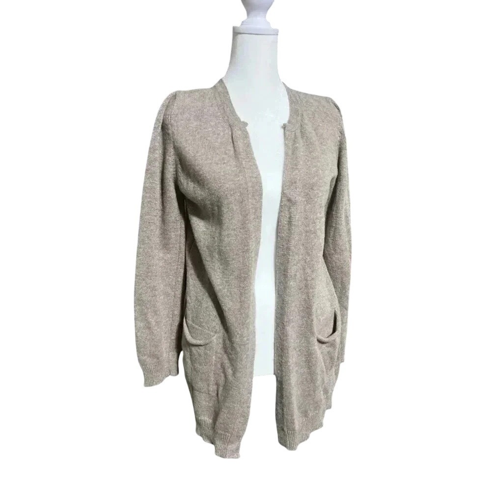 Cashmerita‎ First Class Knit S Cardigan Long Sleeve Open Front Pockets Beige